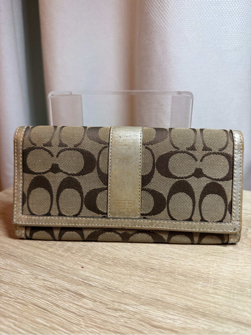 Coach Beige and Brown Signature Continental Wallet